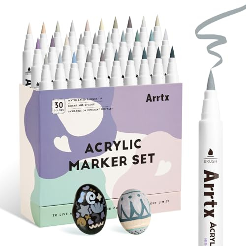 Arrtx - Rotuladores de pintura acrílica gris para pintura sobre piedras, marcadores acrílicos, punta de pincel, marcadores permanentes para pintura sobre piedra, vidrio, madera, tela y para