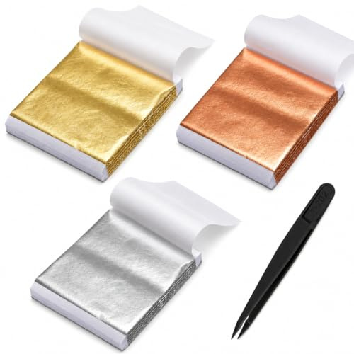 VVPENA 300 Blatt Blattgold Zum Basteln, 8 X 8.5cm Imitation Goldfolie Blattsilber Roségold für Kunst Nägel Dekoration