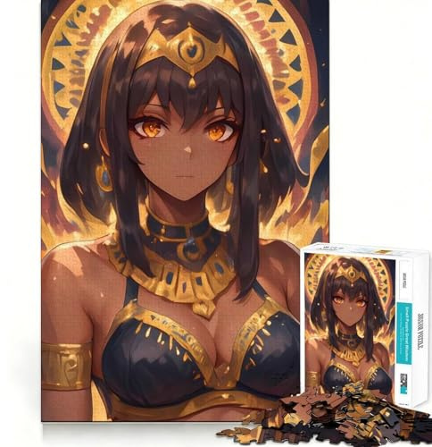 Anime Egyptian Queen with Golden Jewelry Jigsaw Puzzles 1000 Pieces Focus Boost Fun Laser Cut for Flawless Fit Bonding Activity for Loved Ones (38x26cm)