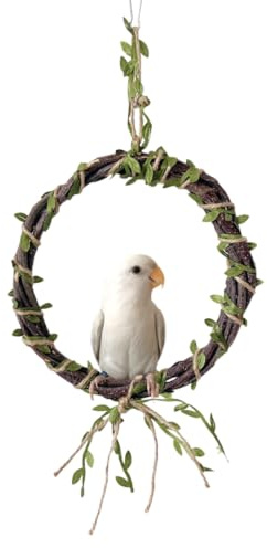 LAPQOS Balançoires pour cages à oiseaux,Grande balançoire en bois tressée à la main avec anneau pour perroquet