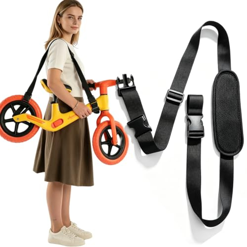 WhaleO Tragegurt für Laufräder & Scooter, Verstellbar Laufrad Tragen | Leicht Bequemes und Verdicken, Tragegurt für Laufräder Yogamatte Fahrrad E Scooter, Schwarz