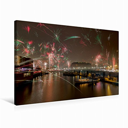 Premium Textil-Leinwand 75 x 50 cm Quer-Format Frohes Neus Jahr HAMBURG | Wandbild, HD-Bild auf Keilrahmen, Fertigbild auf hochwertigem Vlies, Leinwanddruck von Photobia Hamburg/Tobias Meslien