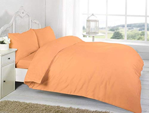 R&Z Plain Dyed Percale Polycotton Duvet Cover & 1 Pillow Case Bed Set (Peach, Single)