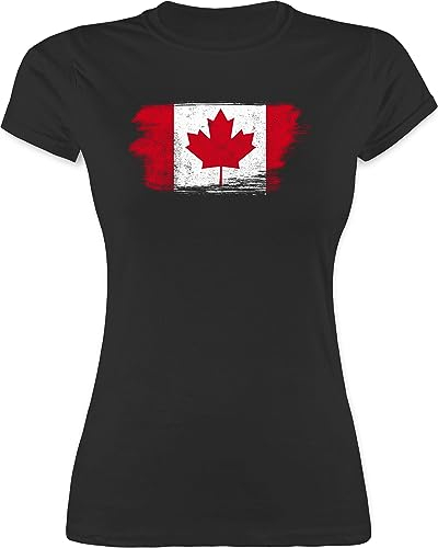Shirt Damen - Länder Fahnen und Flaggen - Kanada Vintage - S - Schwarz - t mit Flagge Country em Tshirt Kanada+t-Shirt Canada t-Shirt Blatt t-schirt für Frauen tailliertes