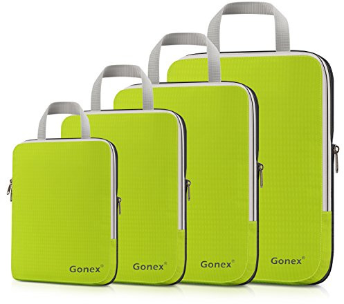 Gonex Kompressions-Packwürfel 4er Set für Koffer, Platzsparend | Nylon, Doppelreißverschluss, 4 Größen, Platzsparendes Komprimieren für Reisen
