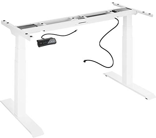 TecTake® Bureau Assis Debout Pied Réglable en Hauteur Electrique Bureau Ergonomique 110-190x68x58-123cm en Acier avec Fonction Mémoire de 3 Positions - Blanc