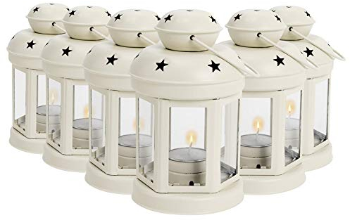 Nicola Spring Vintage Lantern Tealight Holders - Pack of 6 - 16cm - Cream Candle Holder Decorative Candle Lantern Metal Tealight Candles for Hanging Indoor, Outdoor