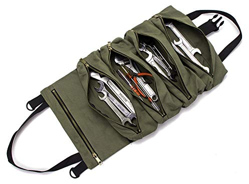 Super Roll Tool Roll,Multi-Purpose Roll Up Tool Bag, Wrench Roll,Canvas Tool Organizer Bucket,Car First Aid Kit Wrap Roll Storage Case,Hanging Tool Zipper Carrier Tote,Car Camping Gear