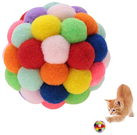 Handmade Plush Cat Ball with Catnip and Bell, Colorful Bouncy Toy for Interactive Play, Chewing and Training for Kittens and Adult Cats