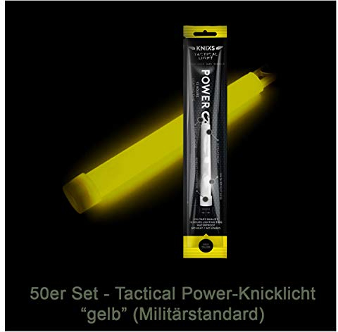 50er Set - Power-Knicklicht/Leuchtstab Tactical Light im Militär-Standard - gelb leuchtend (6 / 15cm) - einzeln verpackt - mindestens 12 Stunden Leuchtdauer