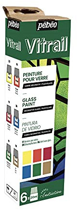 Pebeo Vitrail Initiation Set, Lemon, Orange, Crimson, Sky Blue, Chatreuse, Gold, 6X20ML