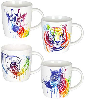 Könitz Porzellan Tassen Set 4 teilig Watercoloured Animals 350 ml