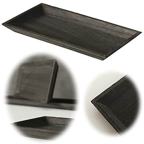 LS-LebenStil Holz Deko-Tablett Schwarz 30x16cm Serviertablett Teelichthalter Kerzen-Teller Schale