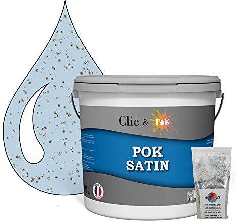 POK PAILLETTE : Peinture de Finition Acrylique Effet Pailleté Murs Intérieurs 10L - Bleu Polaire