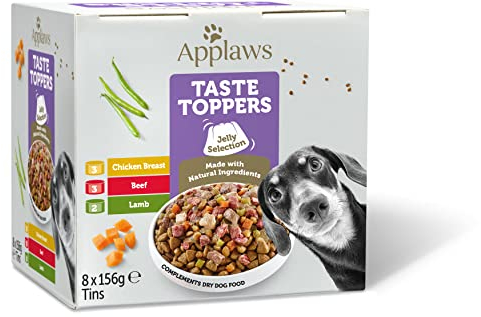 Applaws Premium Natürlich Nassfutter für Hunde, getreidefreies Huhn, Rind und Lamm in Gelee 8 x 156g Dose