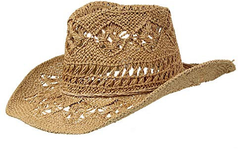 EOZY Sombrero de Paja para Hombre y Mujer, diseño de Vaquera, Tejido Ahuecado, Enrollable, de ala Ancha, Camello, 7-7 1/4