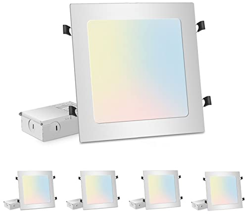 LZHOME 4-Packs 11 inch Square Recessed Light: 3 Color Temperature Selectable & Dimmable Lamp, 2200 Lumens Ultra Thin Led Canless Downlight Lighting with Junction Box, 26W Eqv 230W