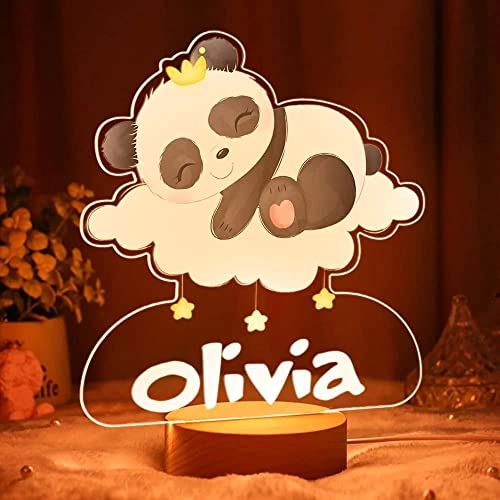 VEELU Nachtlicht Kinder Personalisierte Panda LED Lampe Geschenke Baby mit Name Arcyl Nachtlampe Raumdekoration Geschenk für Mädchen Junge Kinder Geburtstagsgeschenk