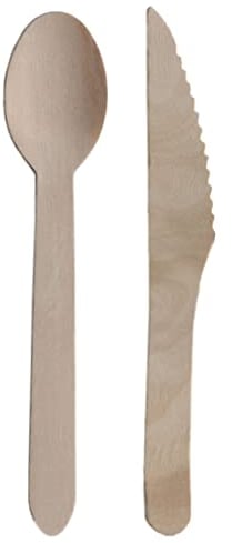 100 Löffel + 100 Messer Set | 200 Stück Einweg Besteck Set | Einweggeschirr Set aus Holz | Einwegbesteck Holzbesteck Holzgeschirr (100 Löffel & 100 Messer)