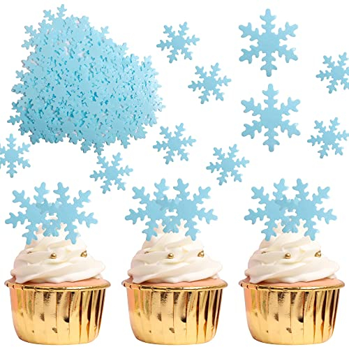 50 Stück Essbare Schneeflocke Cupcake Toppers Winter eingefroren Thema Tortendeko für Winter Wonderland Thema Baby Dusche Kinder Geburtstag Party Kuchen Dekorationen Zubehör Blau
