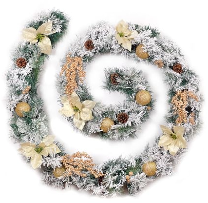 6ft - 9ft or 12ft Frosted Gold Christmas Garland - Optional Lights 9ft / 270cm / No