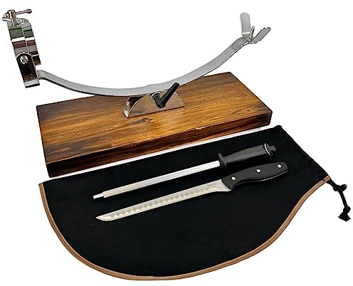 Jamonero Basculante Cabezal Giratorio + Cubre Jamon Negro + Afilador manual + Cuchillo Jamonero