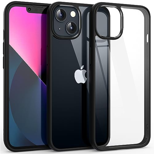 Supdeal Stoßfeste Klar Hülle für iPhone 13, [Nicht vergilbend] [10FT Militärischer Fallschutz] Hart Durchsichtig Rückseite Vier Eckenairbags Handyhülle Schutzhülle, 6,1 Zoll, Schwarz