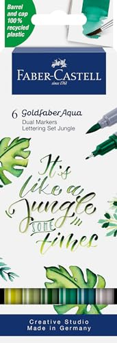 Faber-Castell 164517 - Goldfaber Aqua Dual Marker, Jungle, mit Pinselspitze und Fineliner Spitze, 6er Etui Pinselstifte
