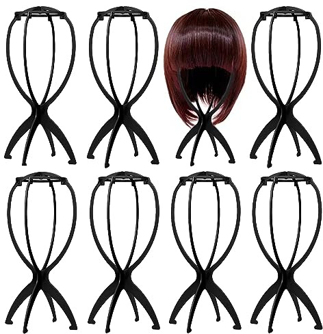 FORYNXHWIN 8 Stück Perückenständer, Tragbare Falten Perückenhalter, Plastik Schwarz Perücke-Standplatz Perückendisplay Tool für Damen Herren (11.8×32.5cm)