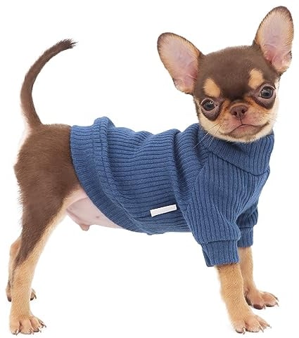 LOPHIPETS Small Dog Turtleneck Sweaters for Teacup Chihuahua Yorkie Puppy Cat Clothes-Blue/XS