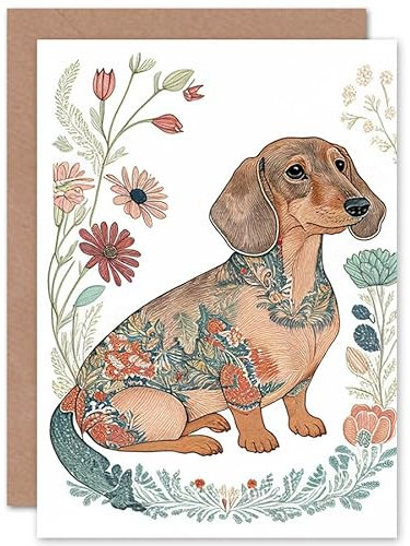 Artery8 Blumenmuster Dackel Kurzhaar Geburtstagskarte