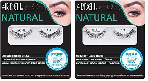 Ardell Natural 174 False Eyelashes Bundle, Adhesive Included, Vegan Friendly, 1 Pair (Pack of 2)