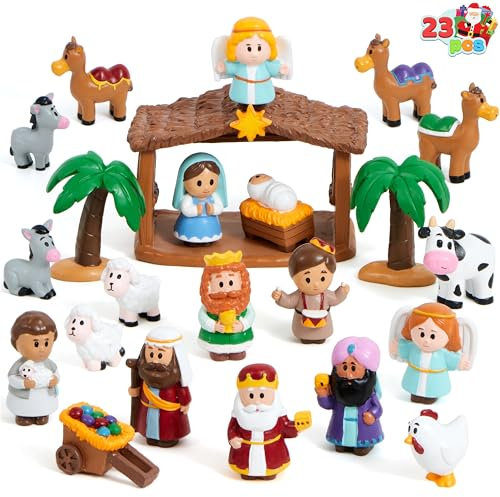 JOYIN 23-teiliges Weihnachtskrippen-Spielset mit kleinen Figuren, Weihnachtsgeschichte, Miniatur-Spielzeug für Kinder und Kleinkinder, Party-Dekoration, Tischdekoration