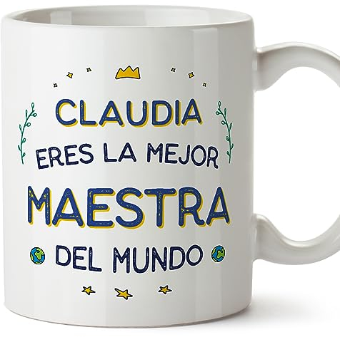 MUGFFINS Tazas Personalizadas para MAESTRA mujer - En Español - Mejor del Mundo - 11 oz / 330 ml - Regalo Personalizable original y divertido