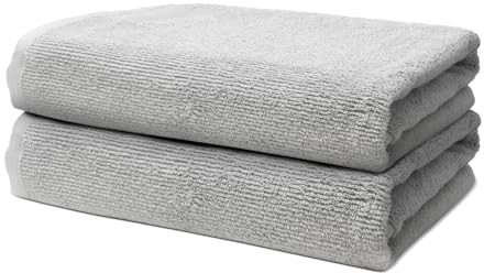 Lot de 2 Serviettes de Bain 70x140cm | Ensemble de Serviettes de Douche Grande Taille | 100% Coton Premium | Epais 500g/m2 | Linge de Bain Doux & Absorbant | Oeko-TEX | Marque Ôhm | Gris clair