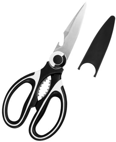 ASAB Heavy Duty Kitchen Scissors With Protective Cover - Multipurpose Stainless Steel Food Scissors for Meat, Chicken, Fish Cutting - Scale Scraper, Nut Cracker, Bottle Opener