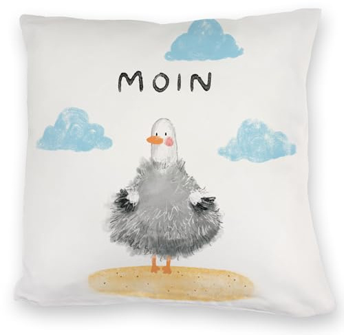 Möwe Kuschelkissen mit Spruch Moin lustiges für Frauen Reise Kuscheliger Kuschelkissen bezug Wasser DekoKuschelkissen Bedruckt Inlay Verschiedene Kuschelkissen -Oberflächen Meer