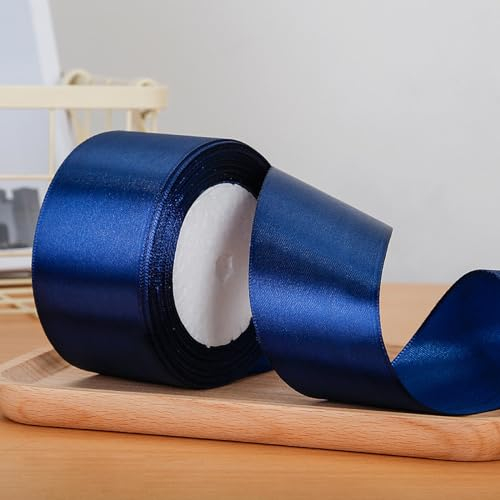 2 Rollen Dunkelblau schleifenband, Geschenkband Dunkelblauer Stoffband, Satinband Ribbon Dunkelblau Dekoband.(50mm/25yard)