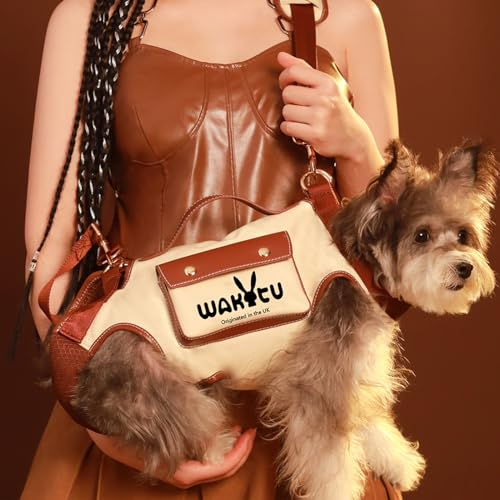 Wakytu Harnais pour chien, aide au transport, escalier, sac pour petit chien, sangles rembourrées réglables, respirantes, confortable et tendance (S, beige)