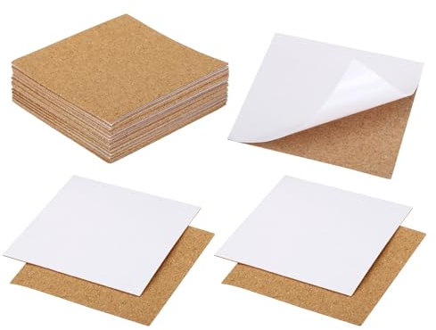 PATIKIL 100x1mm sous-Verres en Liège Autocollants, Lot de 50 Carrés en Liège, Feuilles de Soutien en Liège Réutilisables, Carreaux de Liège pour Boissons et Bricolage, Couleur Marron