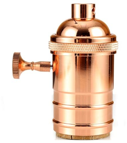 HIQIU Lampenfassung Vintage E26/E27 Lampenfassung, Retro Fassung mit Schalter für Pendelleuchtenfassung (Roségold)
