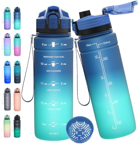 Expansea Trinkflasche 1L/500ml/ 700ml/1500ml Sportflasche, BPA-frei Tritan Trinkflasche Sport Auslaufsicher mit Zeitmarkierung - Wasserflasche für Fitness, Fahrrad, Outdoor, Yoga, Gym, Schule