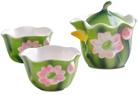 GALSOR Teeservice Für Erwachsene Farbige Emaille Porzellanterrine Lotus Easy Quik Cup Kungfu Teeset Tragbares Reise Teeset Inklusive 1 Kanne+2 Tassen Teekanne Teeservice
