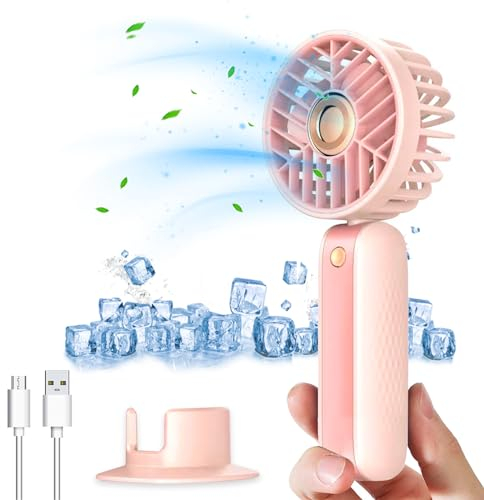 XVZ Mini Ventilateur Portable USB Rechargeable - Ventilateur de Poche Personnel avec 3 Vitesses, parfait pour l'extérieur, le bureau et les voyages - Batterie 2000mAh pour 4-8H d'autonomie - Rose
