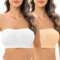 Jiuday Trägerloser BH Push Up Bandeau BH ohne Träger Bandeau Top Gepolstert Damen Strapless Bra ohne Bügel mit Rutschfester Silikon Transparente Träger (Beige+Weiß,S)