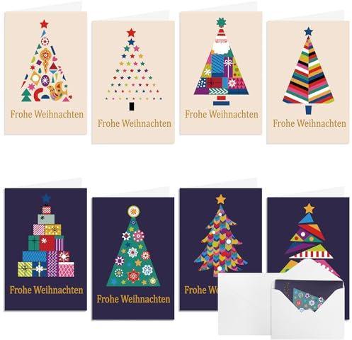 SULOLI 16 Stück Weihnachtskarten Set(15.2x10.2cm) Klappkarten mit bunt Karikatur veredelt für Weihnacht Weihnachtsgeschenke Familie und Freunde