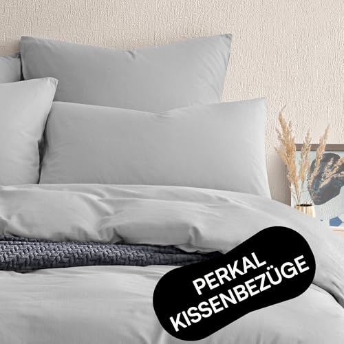 Seralino Perkal Kissenbezug 40 x 80 Helllgrau (2er Set) | 100% Bio Baumwolle (weich angeraut) | Kopfkissenbezug 40x80 mit Reißverschluss | Kissenbezüge 40x80 Bettwäsche Bio Baumwolle|Oeko-Tex
