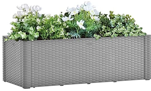 Homgoday Jardinera con rejilla para jardín, cama elevada de jardín con riego gris, 100 x 43 x 33 cm, jardinera con rejilla para jardín, jardinera de exterior, jardinera balcón