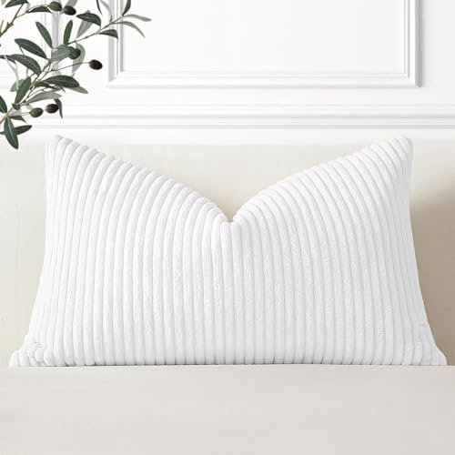 Artscope Ein Kissenbezug Kordsamt Zierkissenbezug Dekokissen Sofakissen 40x60 cm Cord Kissenhülle Couchkissen Dekorative Weiche Kissen für Sofa Wohnzimmer Zuhause Schlafzimmer Reines Weiß