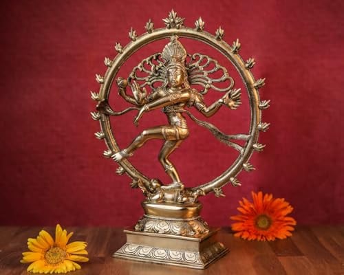 Mridaya Nataraja-Statue aus Messing, 33 cm, Majestätische Messing-Shiva in Tanzpose, ideal für Heimdekoration, Lord Shiva im kosmischen Tanz, perfekt für Yoga-Studios